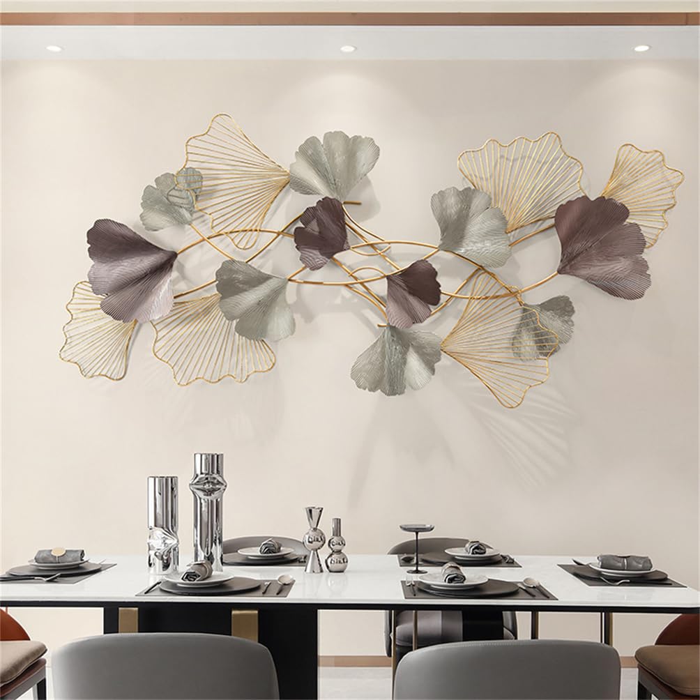 WSNCXFW Ginkgo Leaf Metal Wall Decor, Modern Luxury Wrought Iron Flowers Wall Art,3D Abstract Ginkgo Tree Leaf Wall Handcrafted Modern Decoration Wall Sculptures,for Living Room Bedroom Kitchen