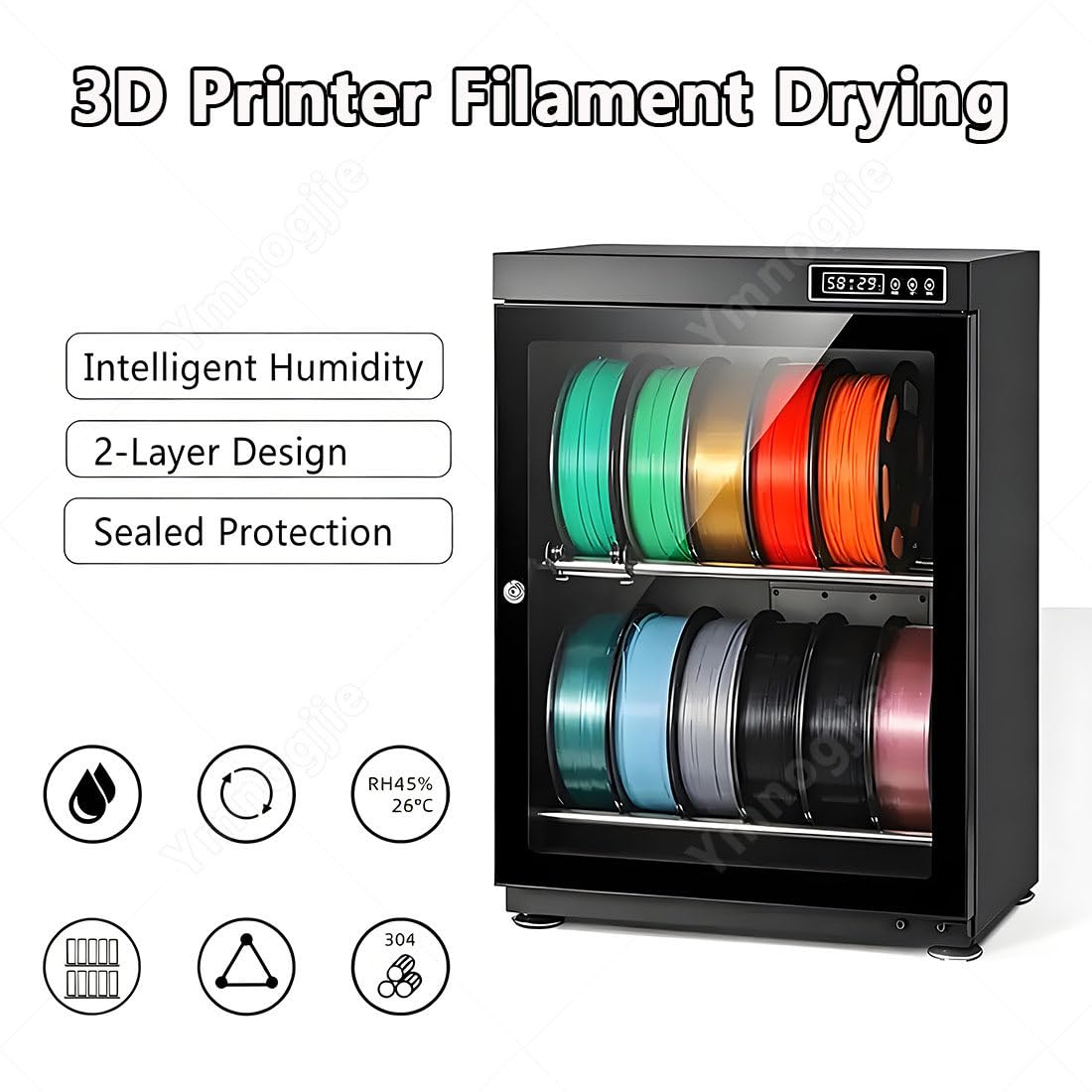 Caja Seca Filamentos,Contenedor Almacenamiento Barrera Humedad 70/115L,Armario Secado Filamentos 2 Niveles,Solución Antihumedad para Nailon Pla Petg Hogar Y Estudio TwoFloors