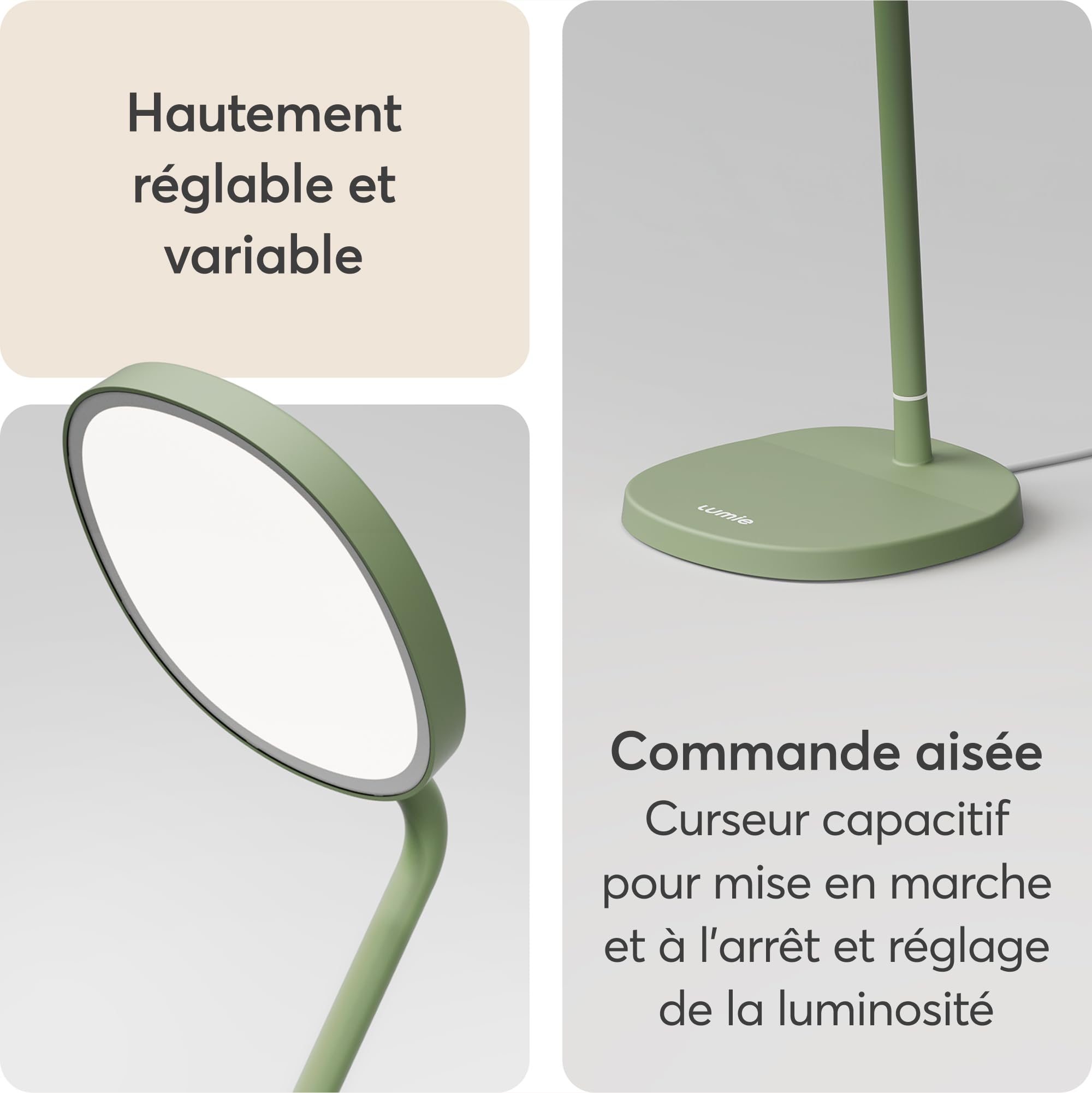 Lumie Task | Lampe LED thérapie lumineuse, réglable, anti-déprime hivernale, éclairage cristallin, confort visuel, meilleure humeur et énergie | Vert Sauge