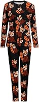 Vista 8 de Linda pijama clásica de panda rojo para mujer, conjunto de manga larga, ropa de descanso de dos piezas con bolsillos