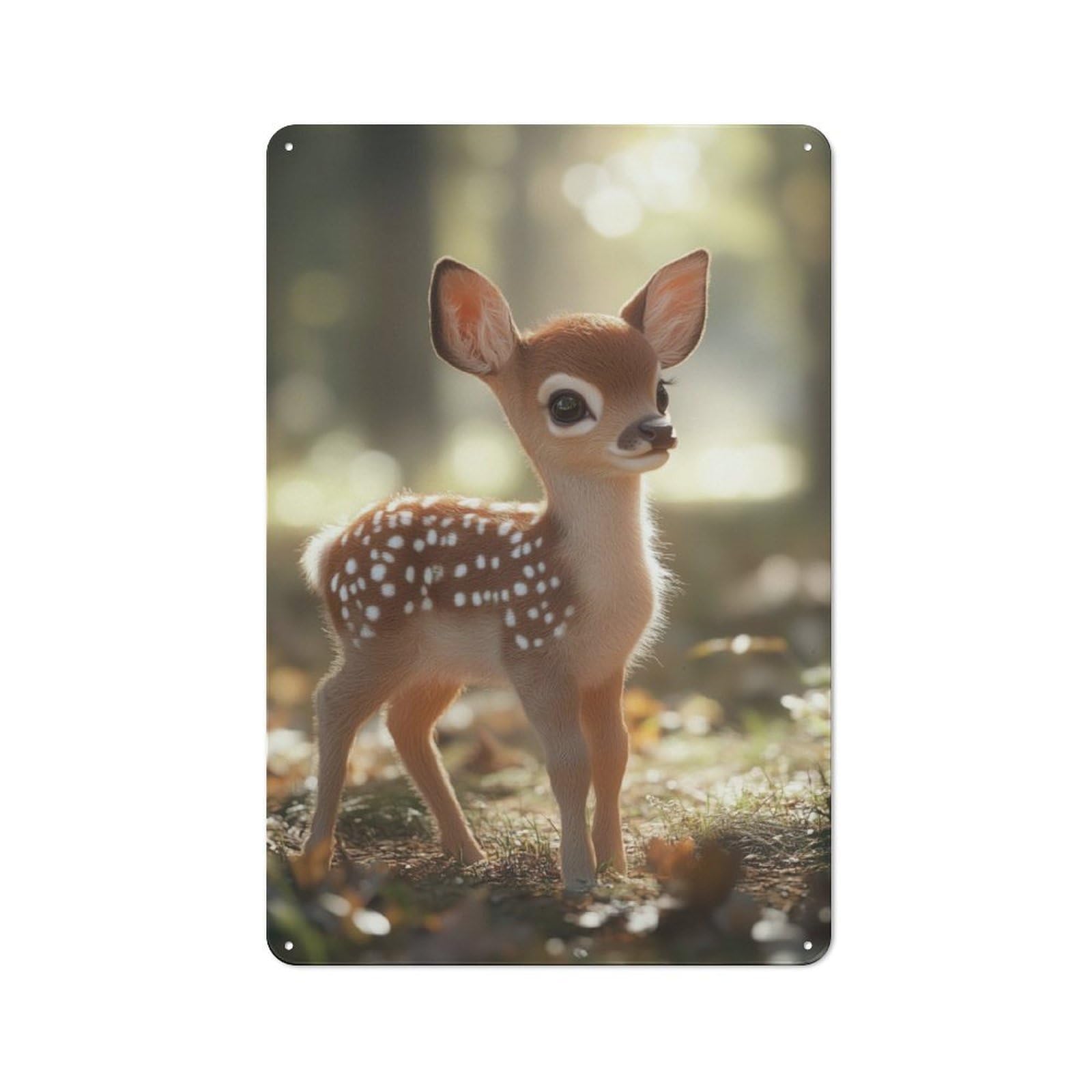 Junmoney Baby Deer Fawn In Forest Vintage Metal Sign 30X20cm For Guest Room Or Hallway, Suited To Guest Room Decorators