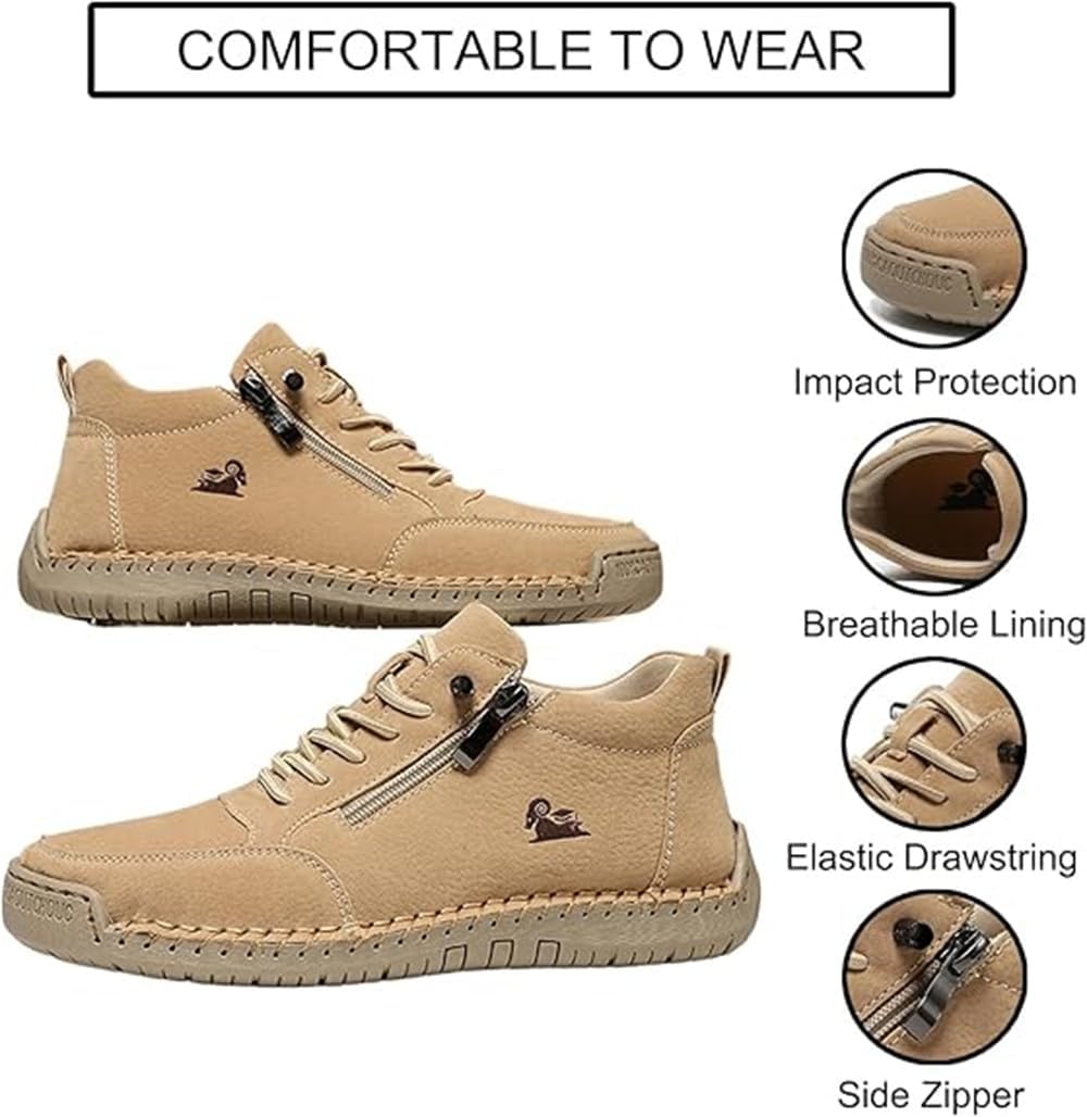 Women's Handmade Leather Orthopedic Comfy Shoes, Outdoor Casual Driving and Walking Shoes, Lightweight Non Slip Ankle Boots with Side Zipper