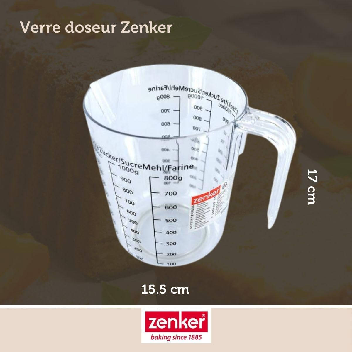 Verre Doseur Zenker 1L - Avec Anse Graduée - Plastique Transparent Pour Cuisine
