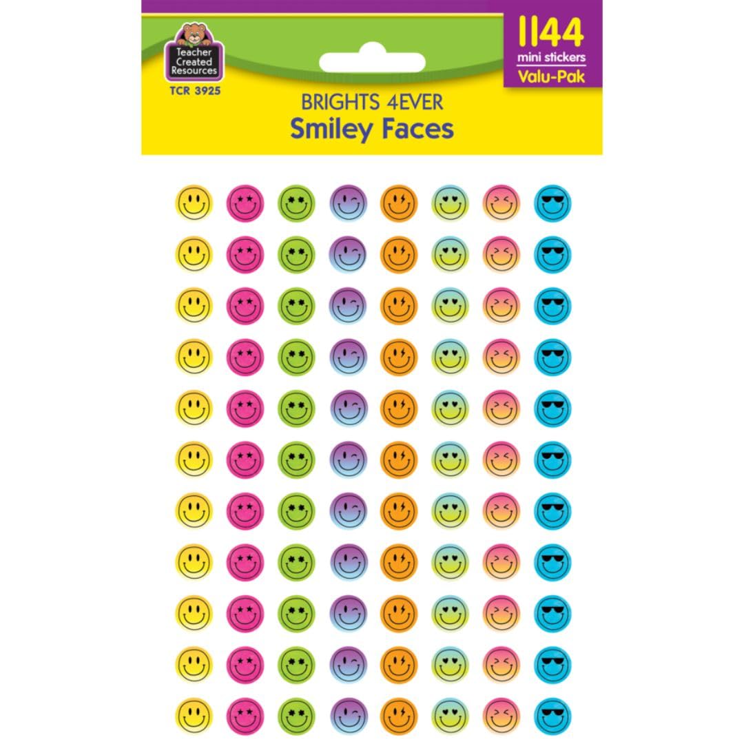 Teacher Created Resources Brights 4Ever Smiley Faces Mini Stickers Valu-Pak (TCR3925)
