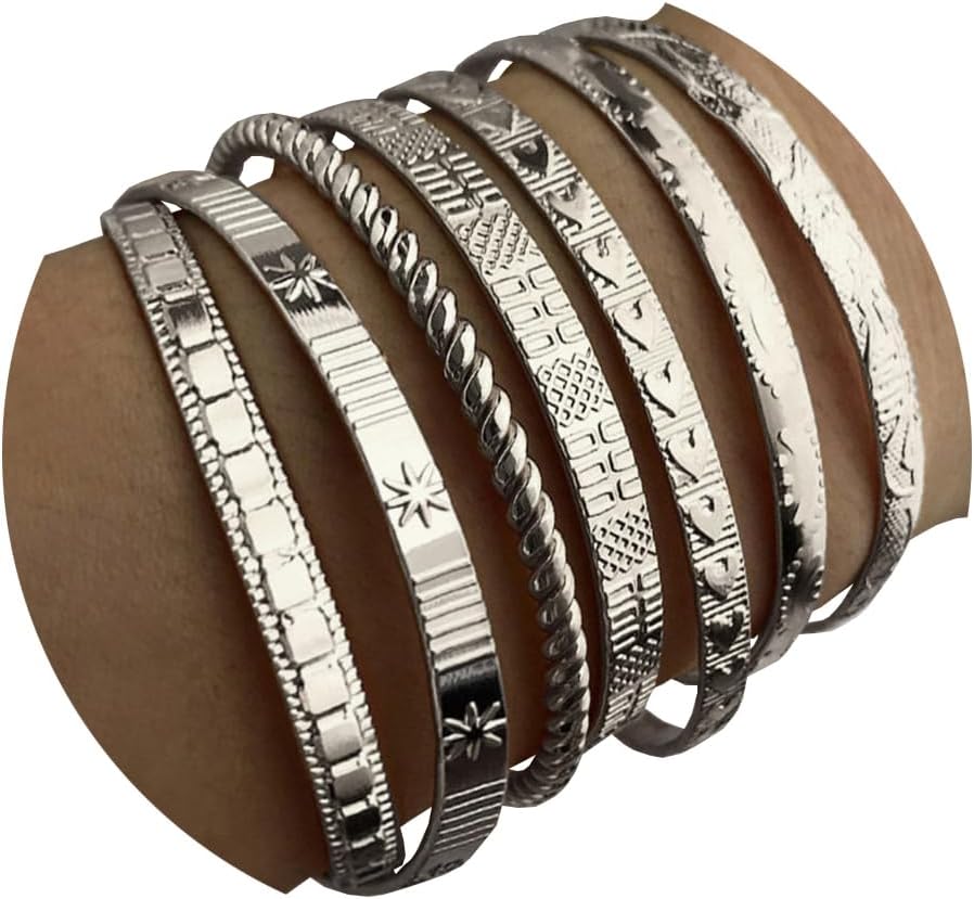 Gold Bangle Bracelets For Women, 14k Gold Plated Multi Layer Stackable Cuff Bracelet Set, Trendy Elegance Charms Non Tarnish Minimalist Textured Boho Jewelry Gift for Women