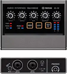 Profissional Placa de Som Audio,Bluetooth MP3 Entrada para computador 48V Phantom Power Estéreo DJ Studio Streaming (Q-16)