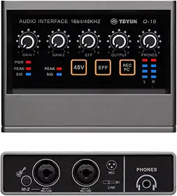 Profissional Placa de Som Audio,Bluetooth MP3 Entrada para computador 48V Phantom Power Estéreo DJ Studio Streaming (Q-16)