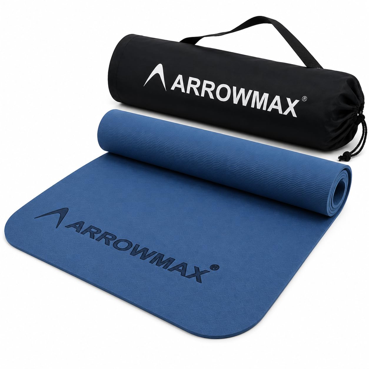 Arrowmax 4mm Yoga Mat with Carry Cover for Men & Women, Anti-Skid Exercise Mat for Yoga, Pilates, Meditation, Stretching & Home Workout, Lightweight Portable Fitness Mat (BLUE)