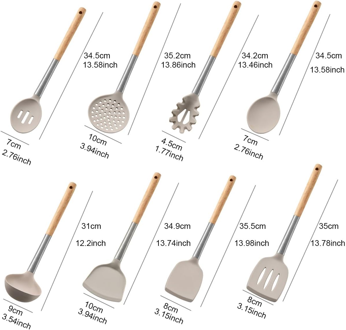 Wooden Handle Silicone Cooking Kitchen Utensils BRIIEC 8-Piece Silicone Non-Stick Cooking Spatula Spoon Set Kitchenware Kitchen Gadgets Utensils Set Dishwasher Safe - Khaki