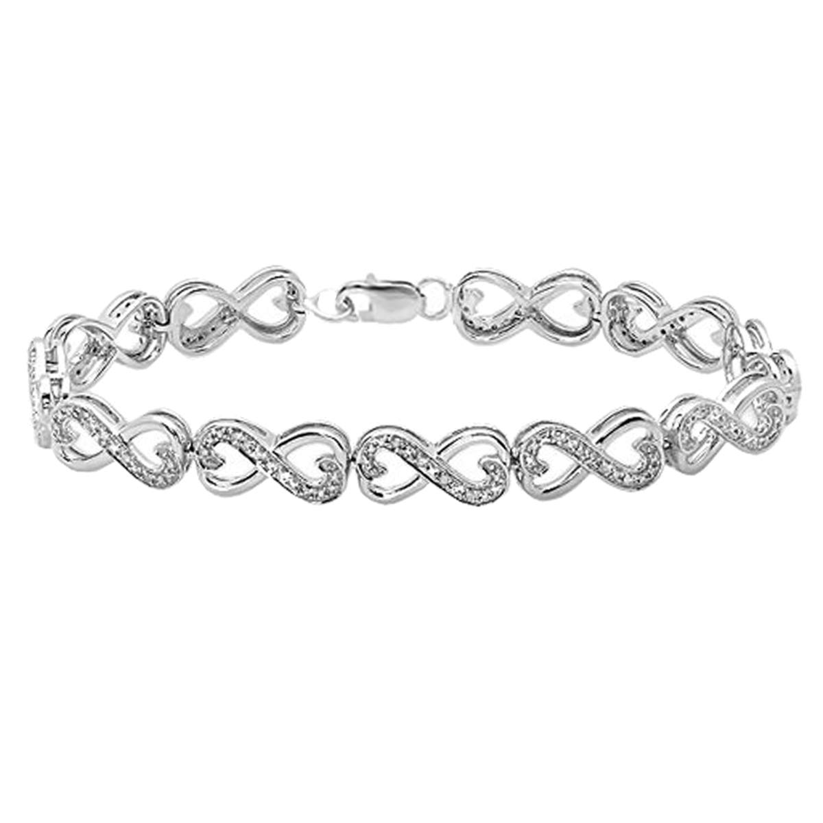 Dazzlingrock Collection Bracciale a maglie da tennis con cuore infinito di diamanti bianchi rotondi da 0,30 carati (ctw) 1/3 CT, argento sterling