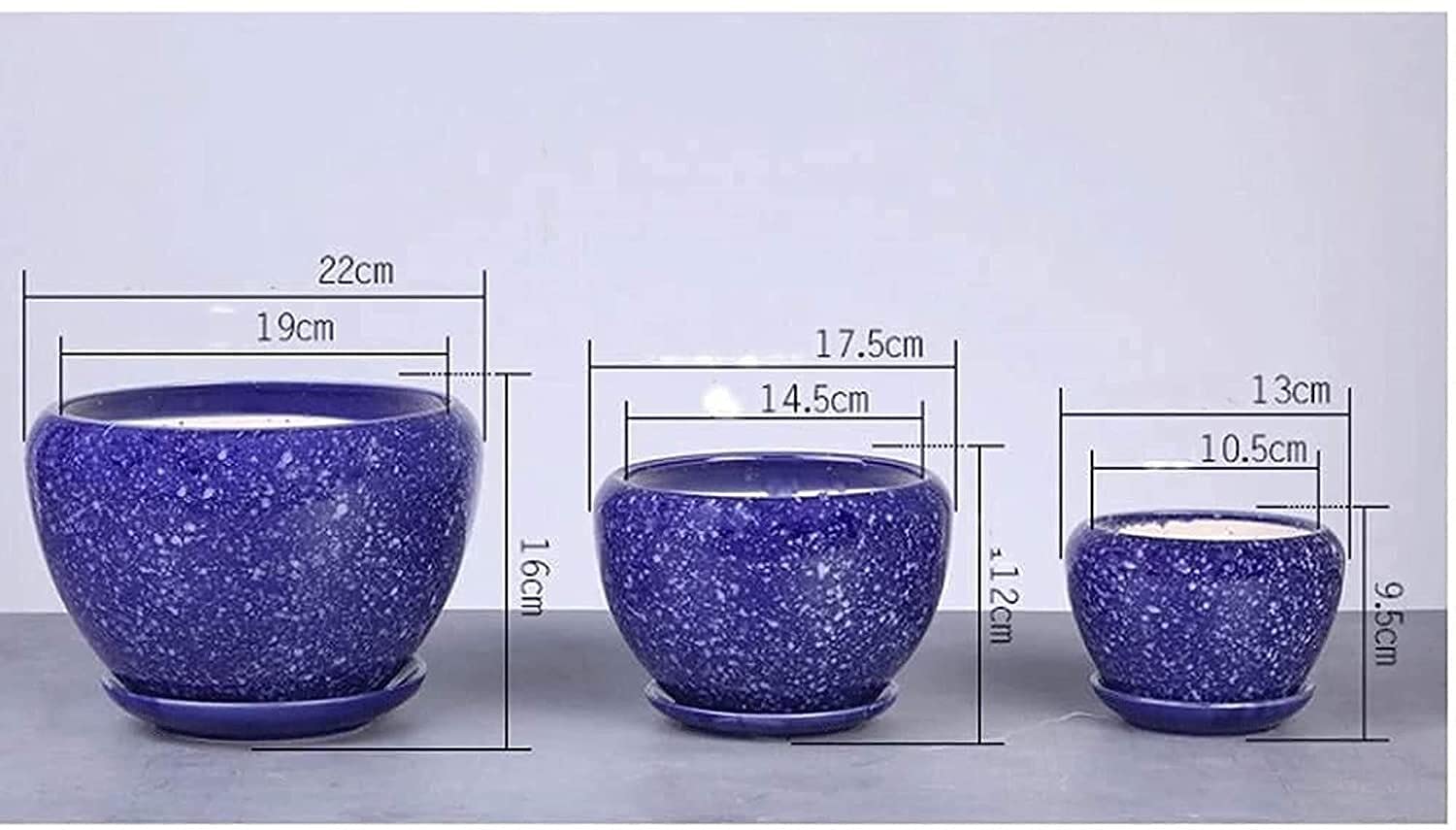 Großer Keramik-Blumentopf mit roter Glasur und Marmormuster für Wohnzimmer, Balkon, Terrasse oder Fensterbank (Größe: 139,5 cm) (blau)