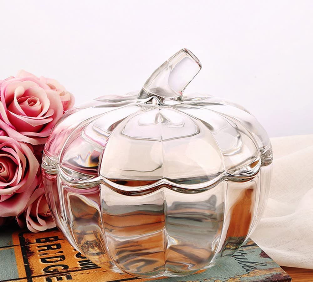 123Arts Pumpkin Glass Pumpkin Sugar Bowl Snack Jar Candy Dish Storage with Lid,7 Inches
