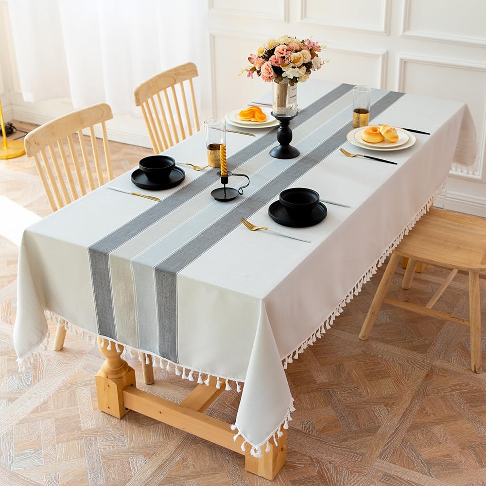 Pahajim Tafelkleden rechthoekig wasbaar katoenen linnen tafelkleed anti- rimpel kwastontwerp stoffen tafelkleed voor keuken, eetkamer, buiten tuin tafelblad. (140 x 210 cm