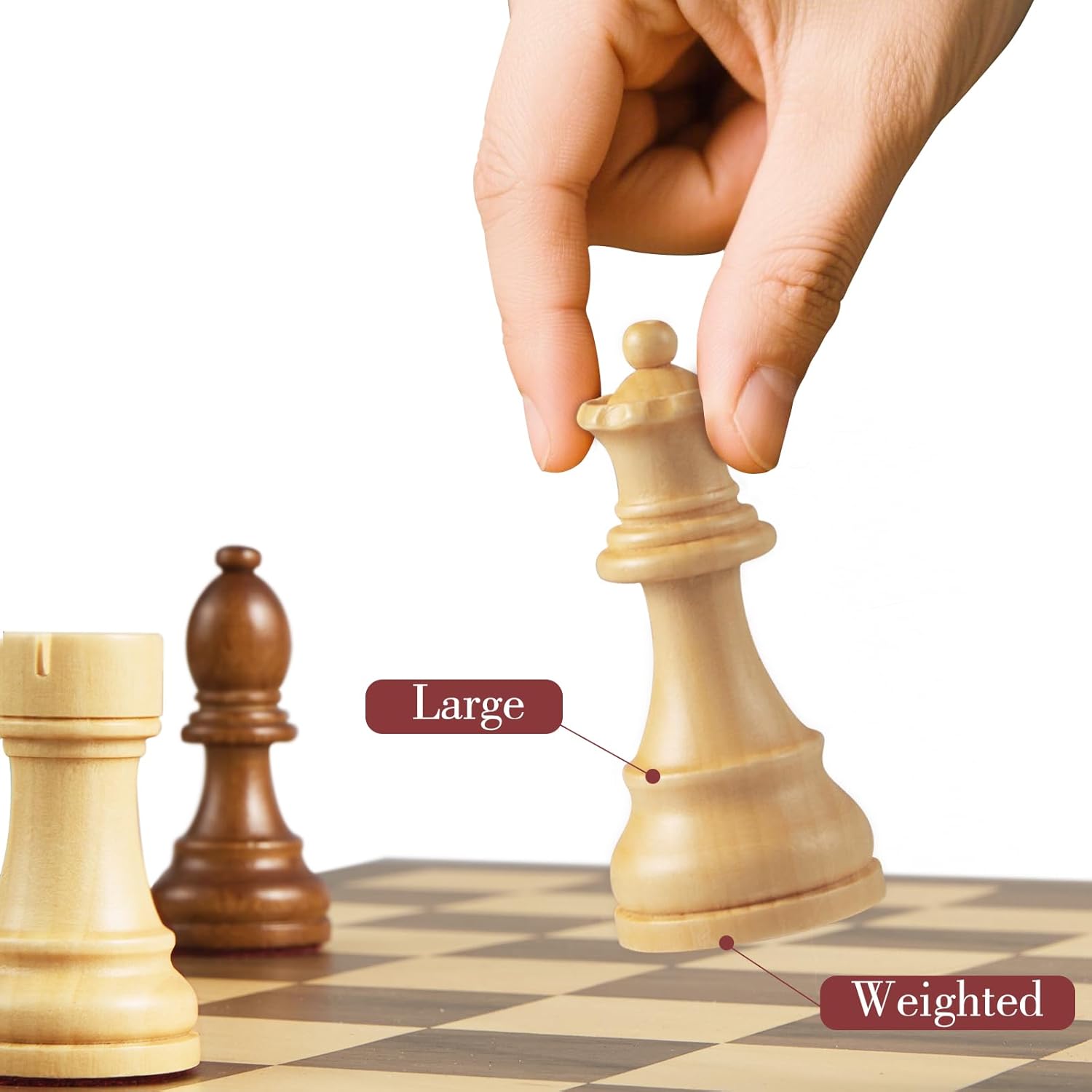 BIVOMON Wooden Chess Pieces Only-Heavy Weighted Tournament Chessmen with 2 Extra Queens-King Height 3.8 inch-Replacement of Missing Pieces-Exquisite Packaging