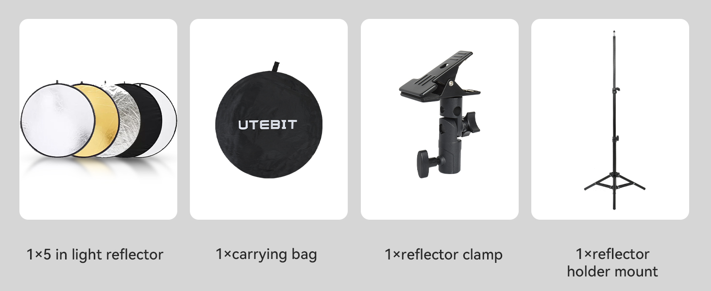 UTEBIT Light Reflector Stand Diffuser 5 in 1 Collapsible Multi