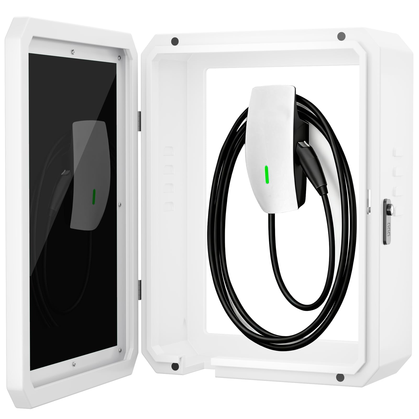 Photo 1 of EV Charger Outdoor Enclosure, Charger Station Box for Tesla Wall Charger, Cable Cord Holder Lock Box, Heavy Duty Outdoor Charging Case, White