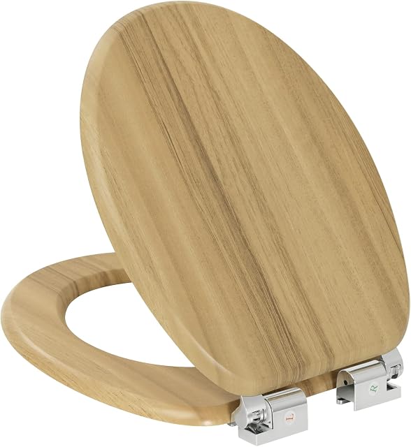 eSituro Wooden Soft Close Toilet Seat with Adjustable Hinge Buffers for Family Bathroom MDF