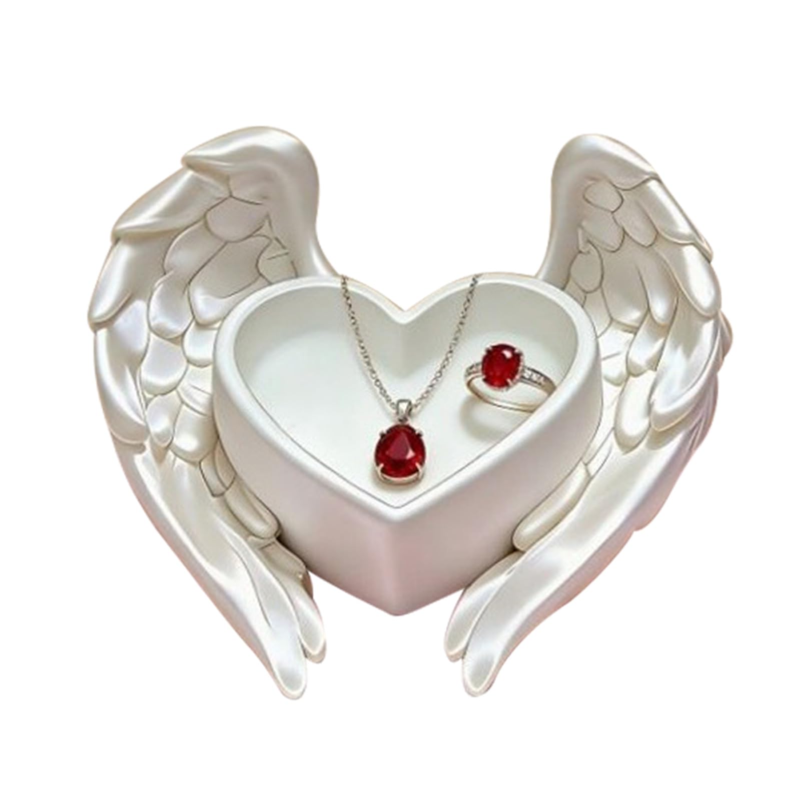 Glifora Angel Wing Jewelry Tray - 3D Printed Heart Ring Holder Dish, Small Trinket Organiser Bowl for Rings, Earrings and Necklaces