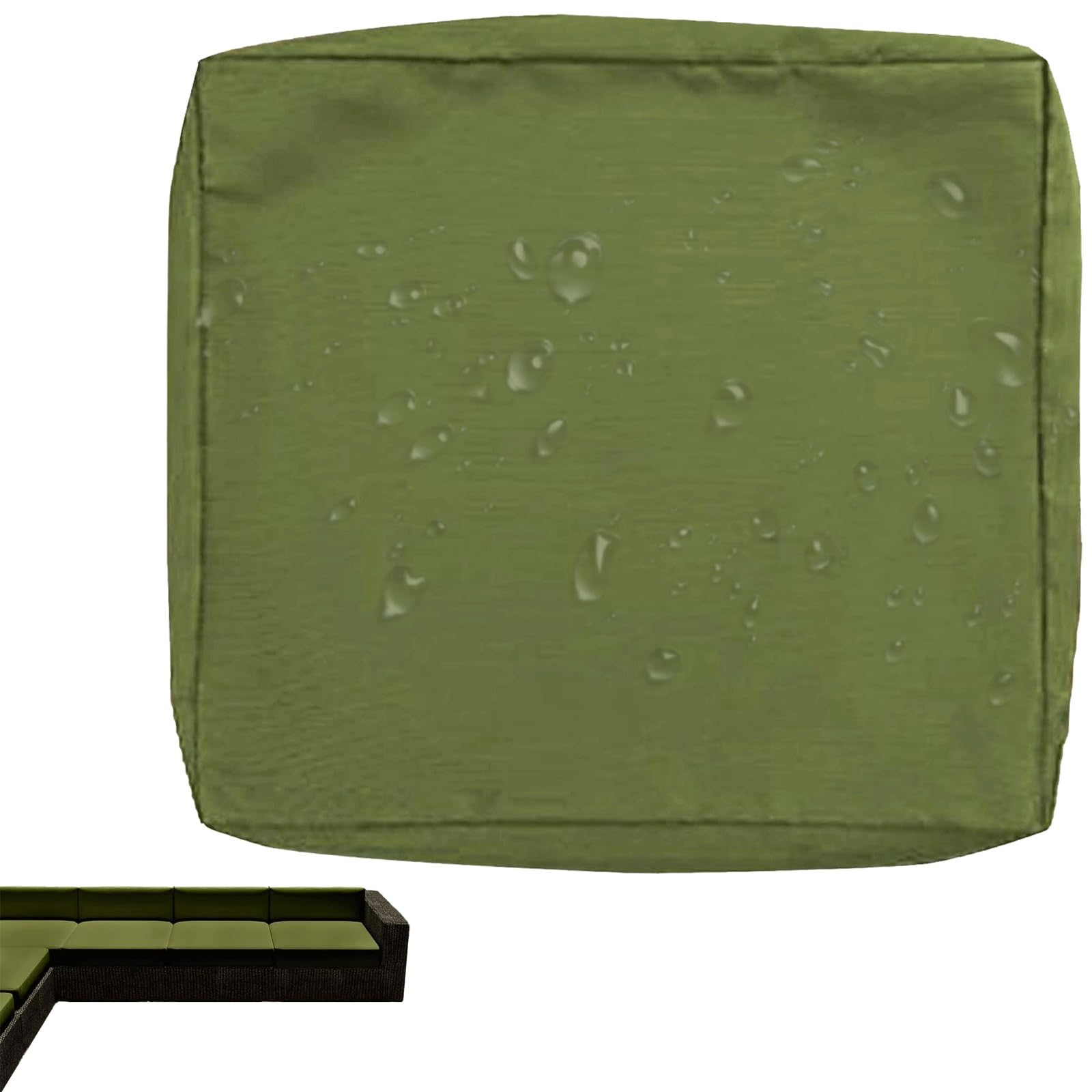 uyeoco 1/2/4-Pack Waterproof Sofa Seat Cushion Covers with Zipper, 60x60cm & 55x50cm, Chair Seat Pads Cover for Indoor & Outdoor Patio Rattan Furniture(Green,60x60x10cm(1pc))