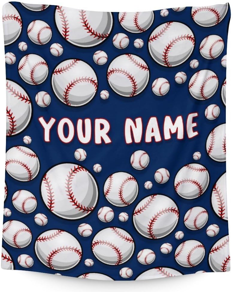 Personalized with Name Baseball Blanket Gifts for Boys 8-12 - Soft, Cozy & Warm - 50x40 Inches Small Blanket for Crib, Sofa - Vintage Baseball Throw Blanket Gifts for Kids, Teens