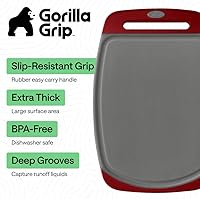 Vista 2 de Gorilla Grip - Tabla de cortar extragrande, mango de fácil agarre, surcos para jugos, antideslizante y gruesa. Apta para lavavajillas, no porosa