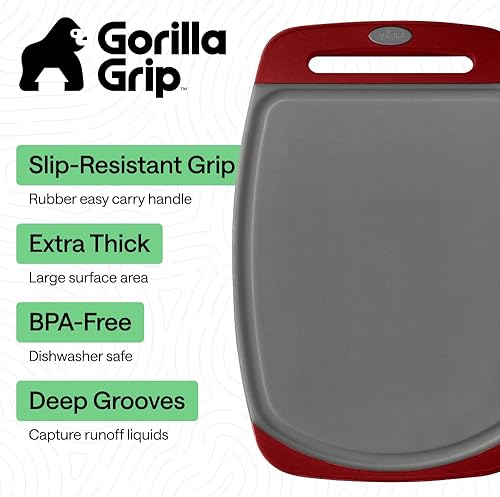 Miniatura 2 de Gorilla Grip - Tabla de cortar extragrande, mango de fácil agarre, surcos para jugos, antideslizante y gruesa. Apta para lavavajillas, no porosa