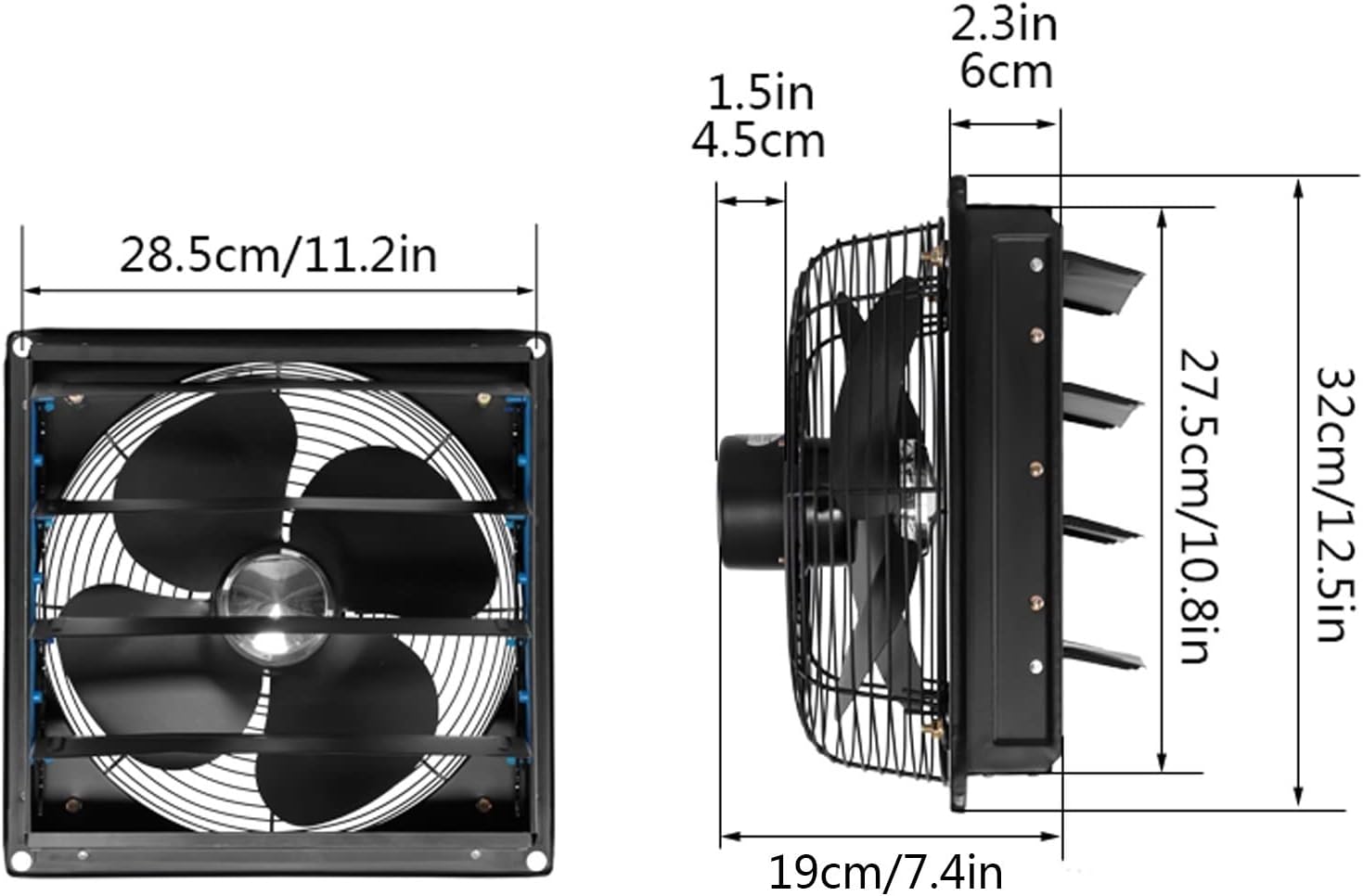 ventilation fan Kitchen Exhaust Fan Household Metal Shutter Type Ventilating Fan 10"12"14"16"4-blade Industrial Powerful Exhaust Fan with Metal Protective Net ventilating fan(Color:10 inches)