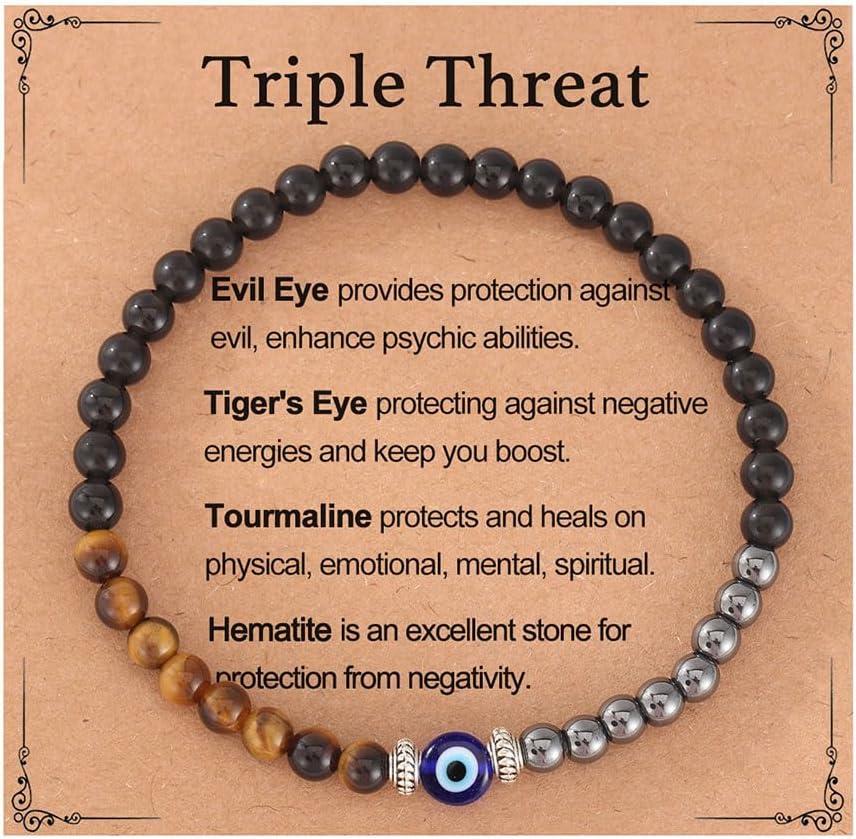 Triple Empath Protection Bracelet for Women Men, Hematite Black Tourmaline Obsidian Bracelet, Natural Healing Bracelet