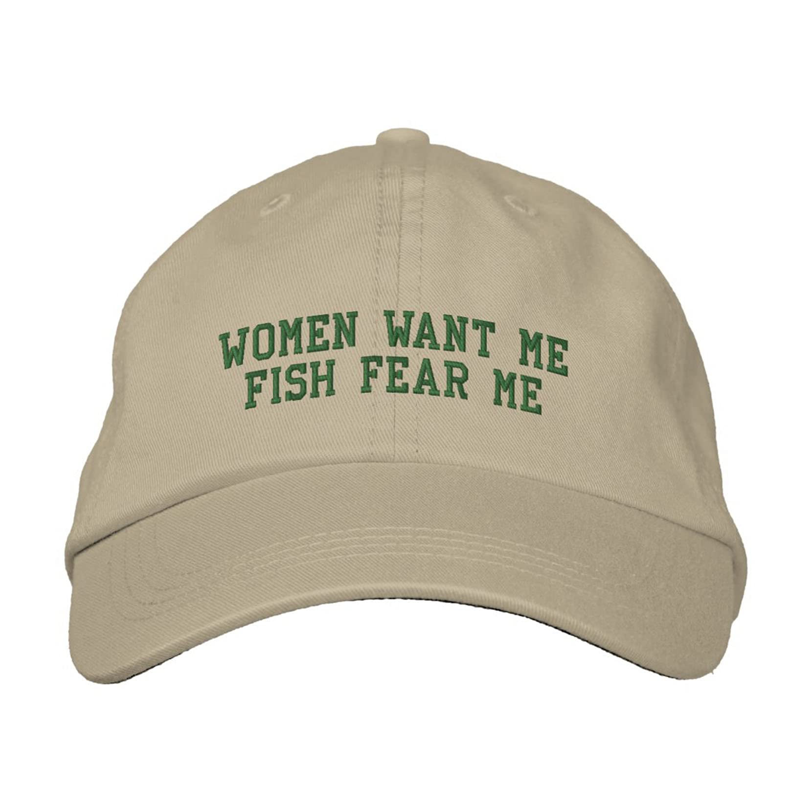 Embroidered Baseball Cap Women Want Me Baseball Hat Embroidered Cap Fish Fear Me Embroidered Adjustable Dad Hat Sun Hats - Khaki Green