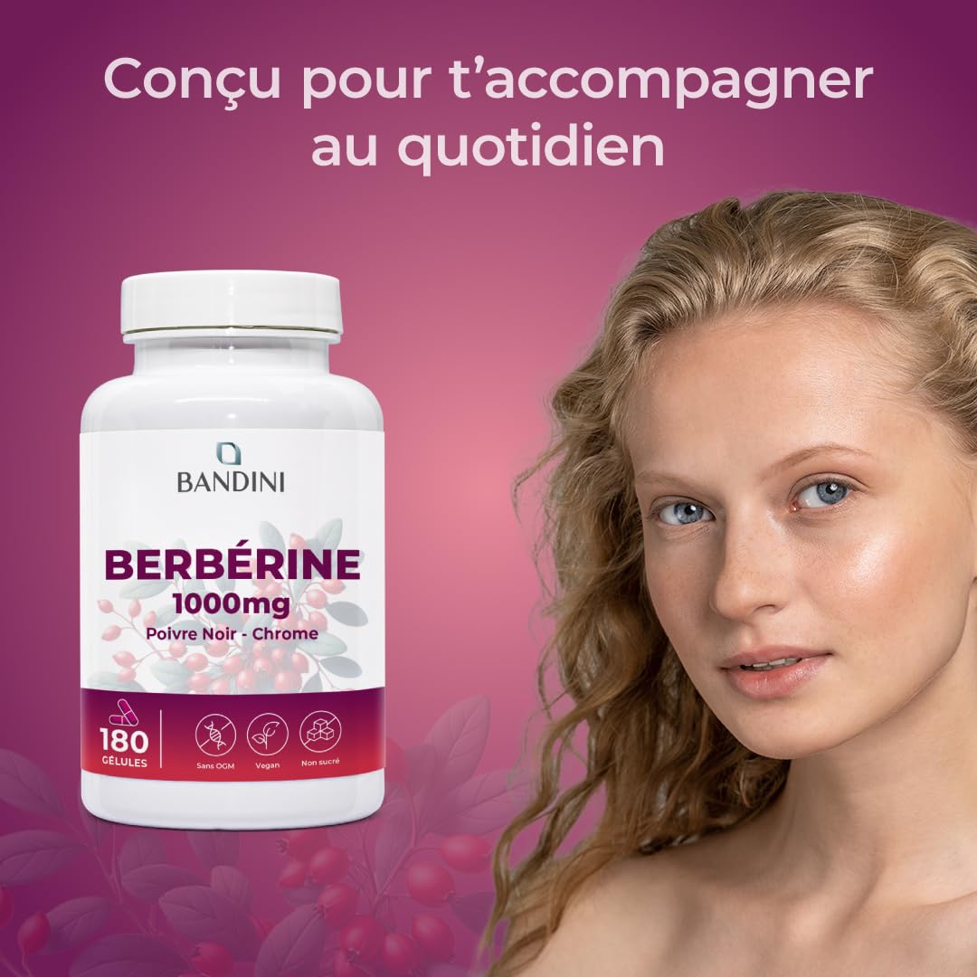 Bandini® Berbérine 1000 mg - 180 gélules pour 3 mois - Berberis Aristata | avec Chrome et Poivre noir naturel - Haute absorption - Vegan, Sans Additifs - Extrait concentré de Racine Berberis Vulgaris