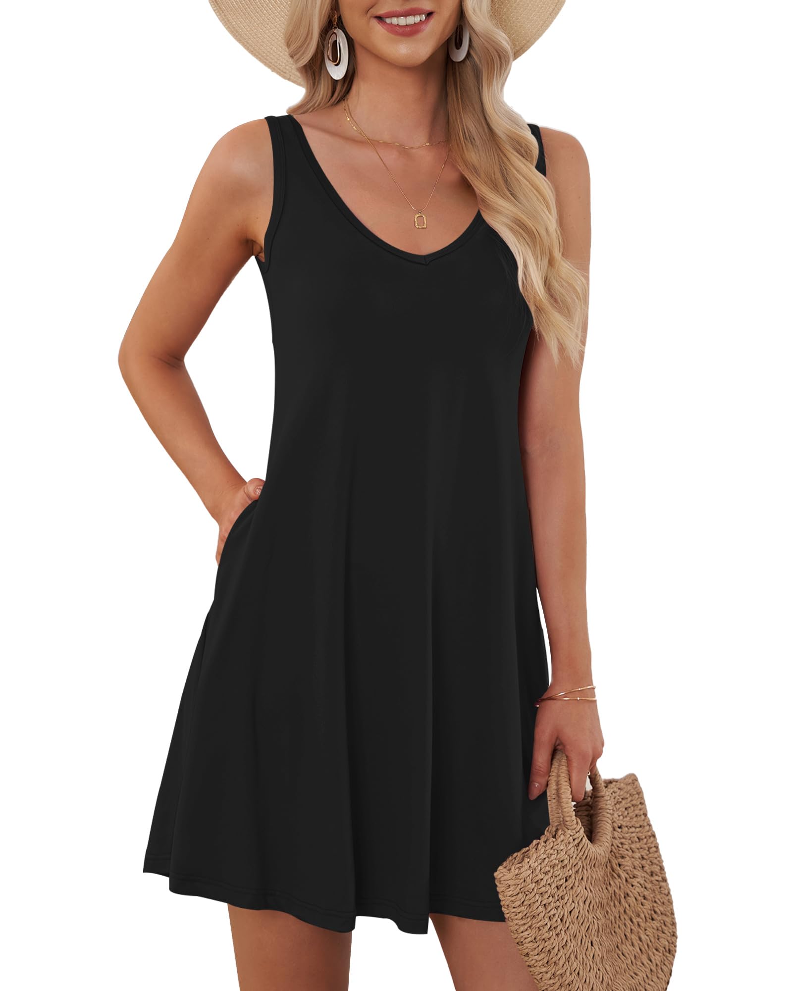 AUSELILY T-Shirt Casual Estiva da Donna Abiti da Spiaggia Copricostume Abito a Tinta Unita a Pieghe