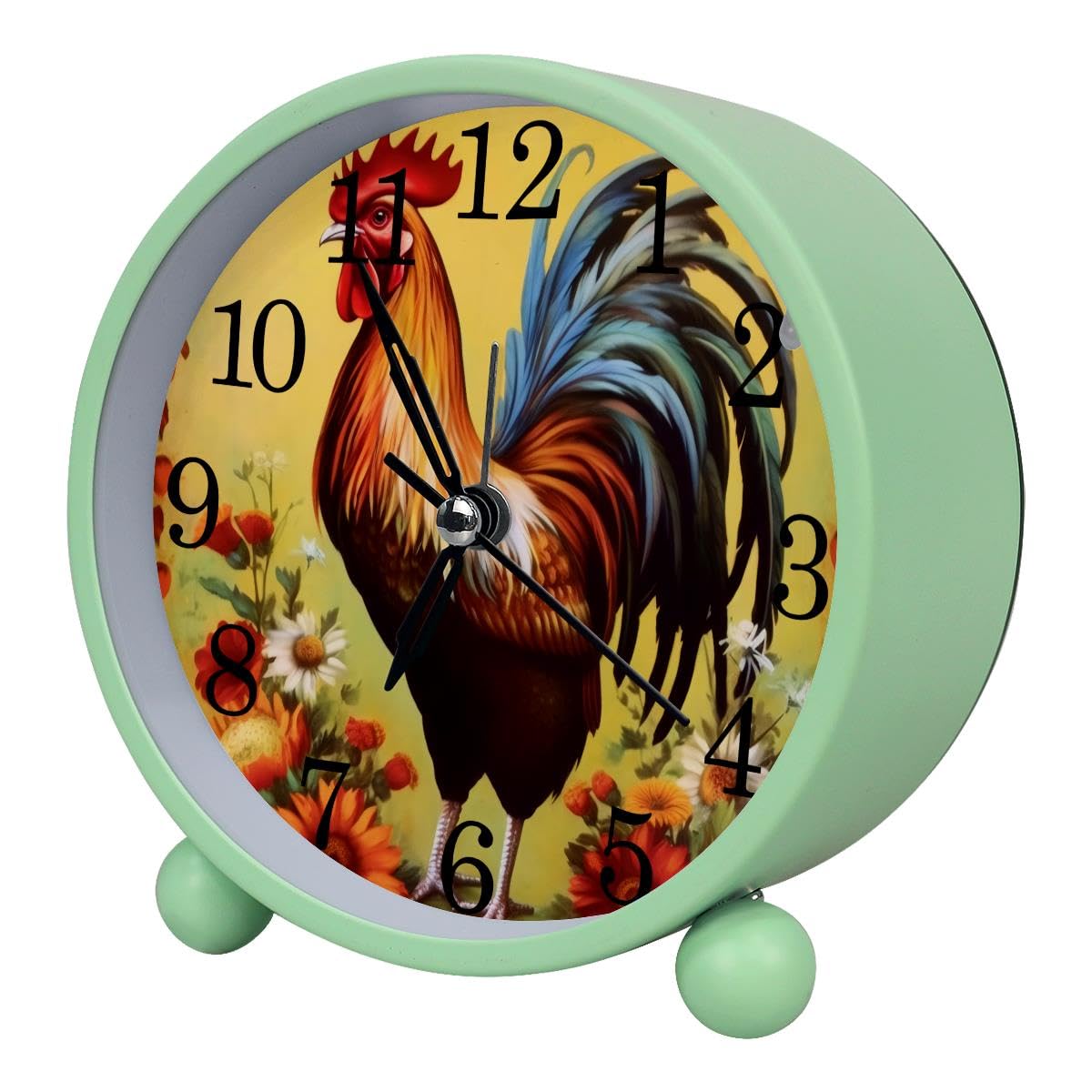 Alarm Clock Rooster and Flower, Silent Non-Ticking with Night Light