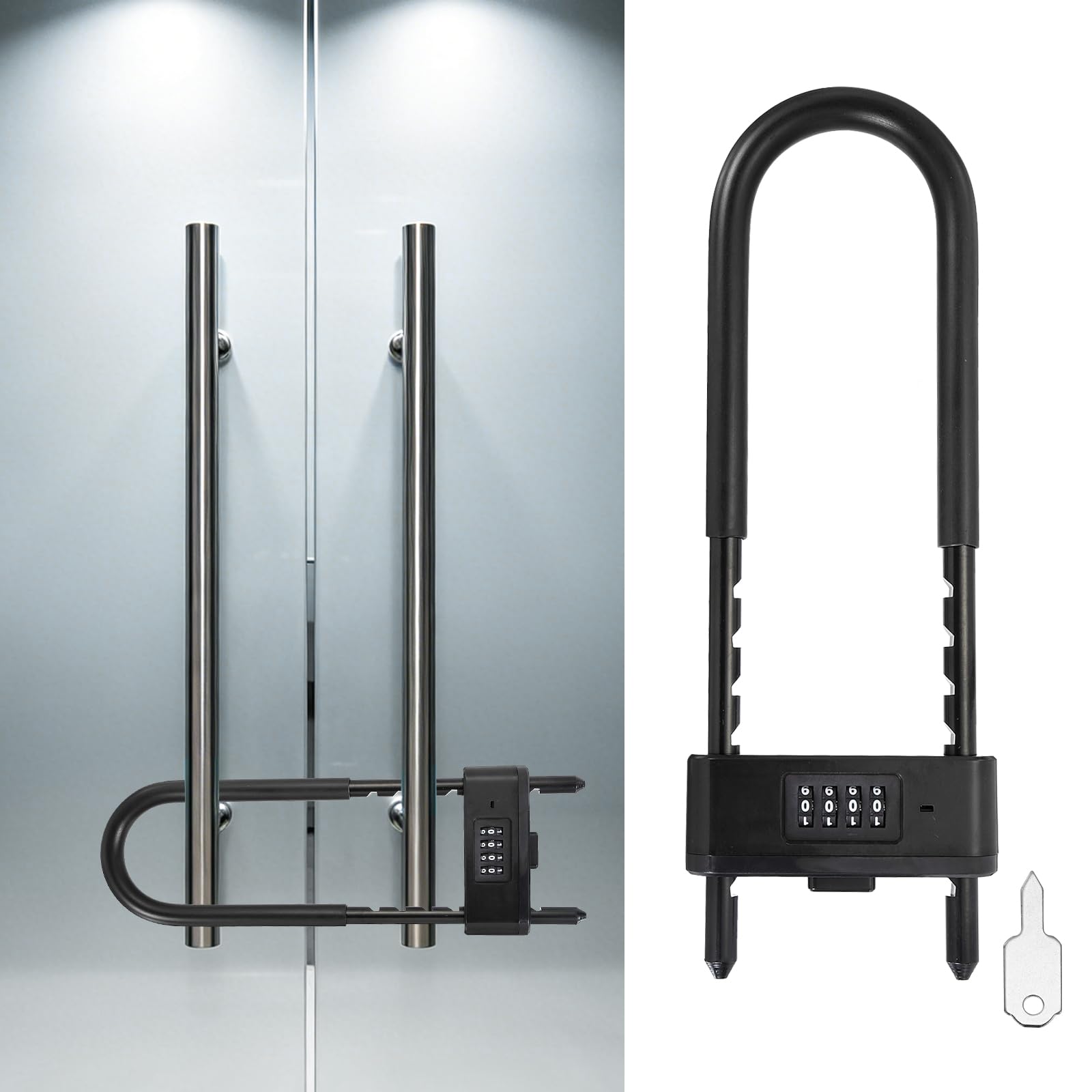 Kozelo 4 Digit Combination Padlock, Long Shackle Padlock - [163mm - 260mm, Black], U-Shape Adjustable Shackle Lock for Bicycles Electric Bikes Mountain Bikes Glass Doors Gates