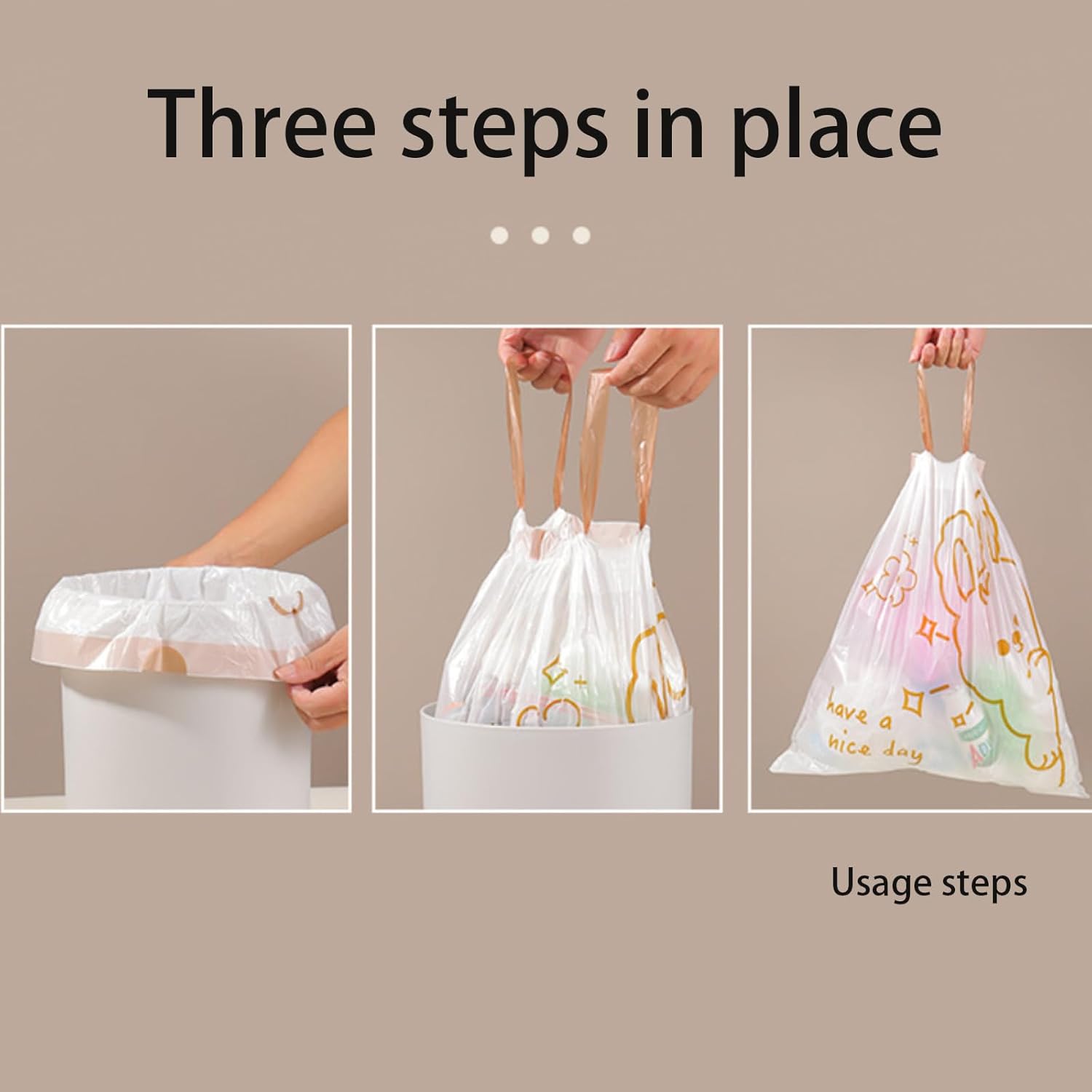 60 thickened kitchen waste bags with handles and leak-proof drawstring sealing at damage points (blue and white, 60bags)