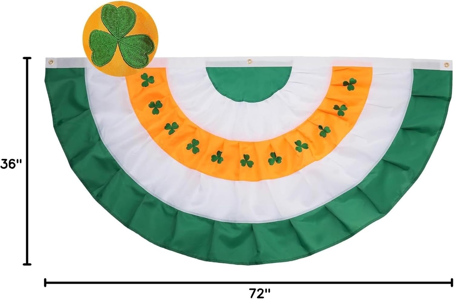 FRF FLAG Irish Flag Bunting 3x6 FT, Outdoor Heavy Duty Ireland Bunting Flags, 210D Nylon St. Patrick's Day Decorations, Embroidered Shamrock Irish Pleated Fans Flags