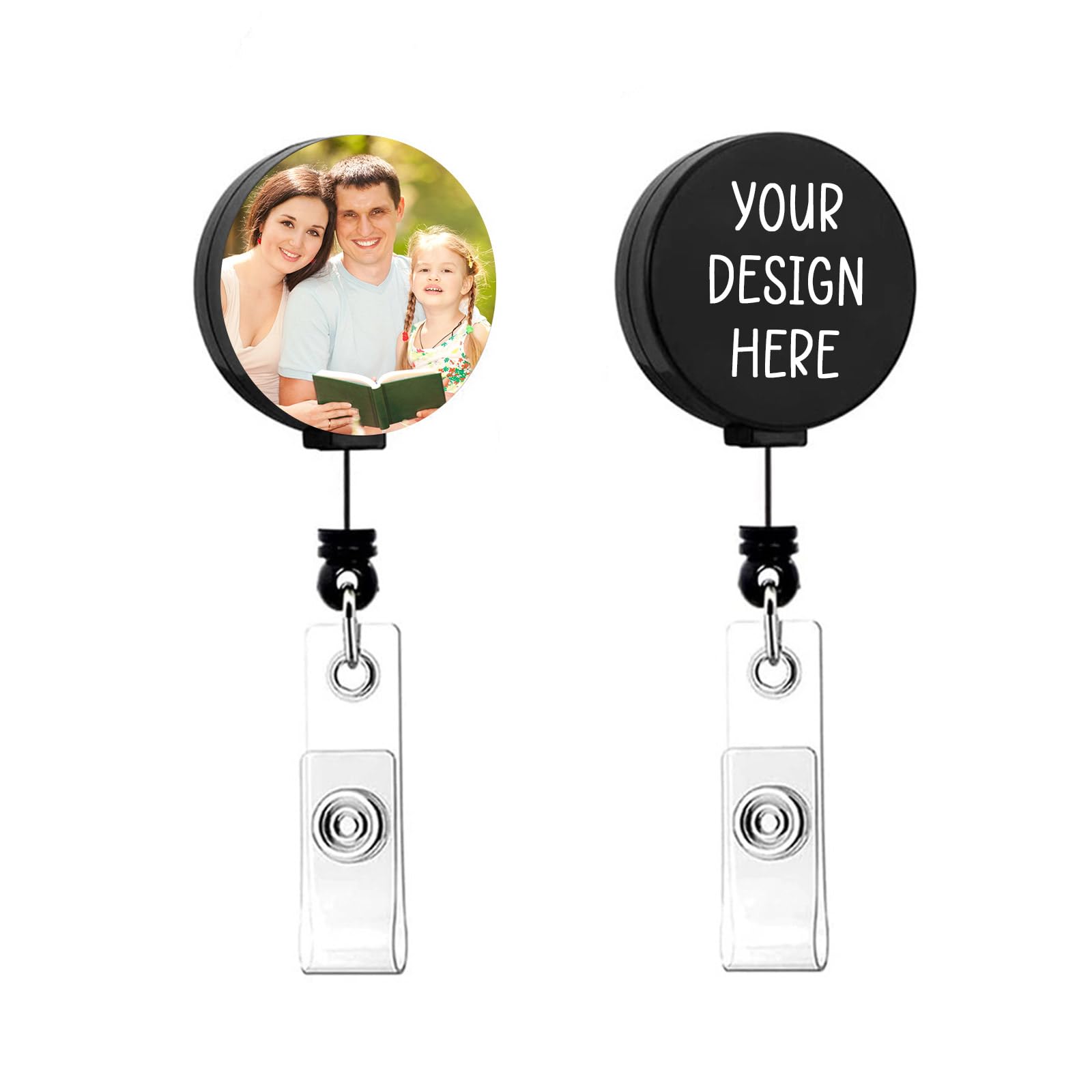 Personalized Retractable ID Badge Holder Custom Photo Name Badge Reel with Belt Clip for Office Worker Nurse Doctor Teacher Student