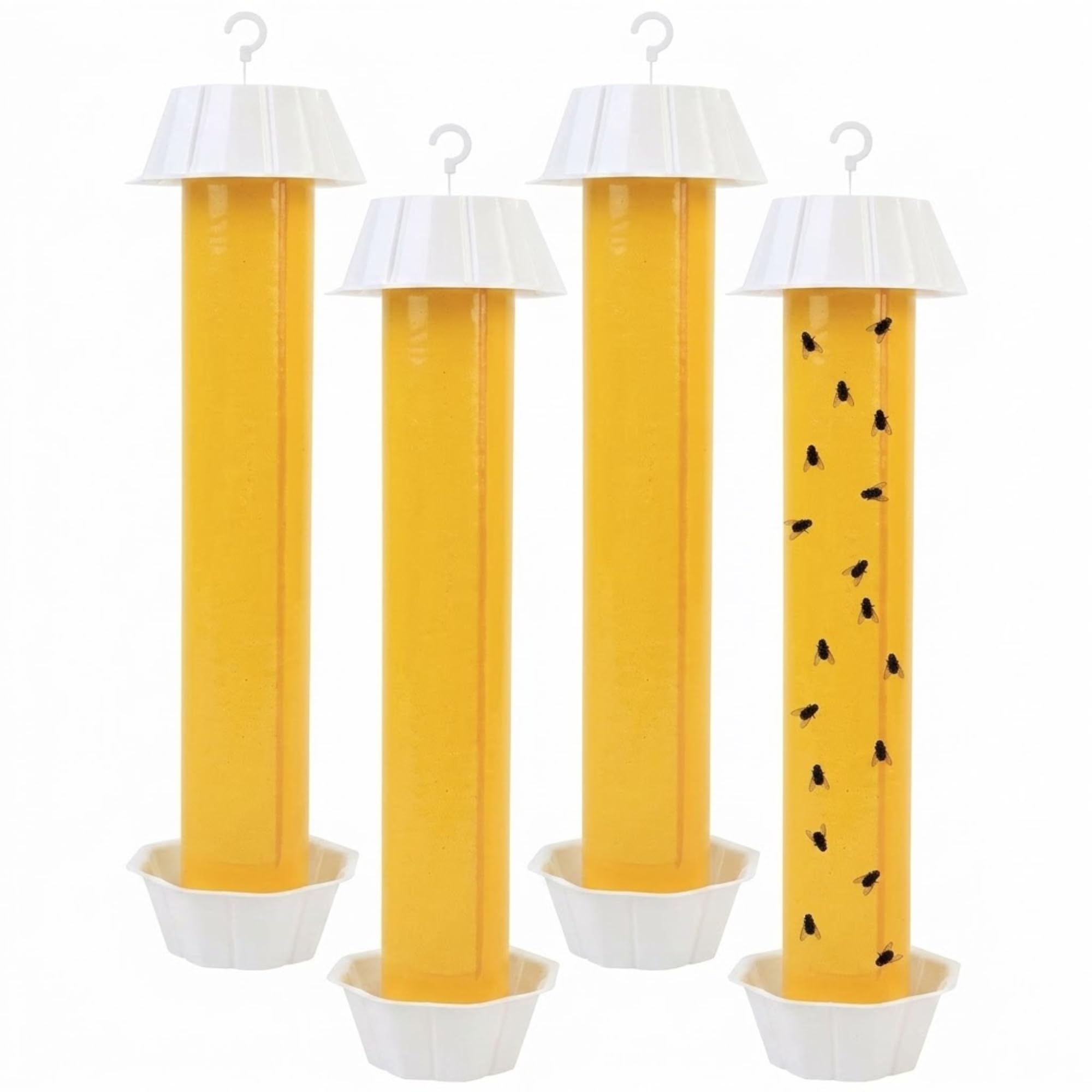Yellow Sticky Fly Trap Hanging Tube (4 Pack) – Non-Toxic Adhesive Insect Catcher for Indoor Outdoor, 360° Fly Trap for Gnats Mosquitoes Garden Home