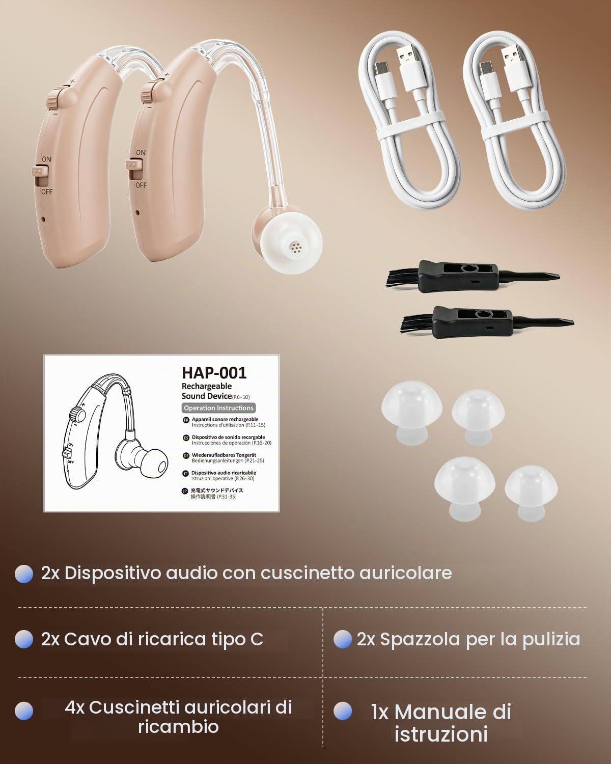Dispositivo audio ricaricabile per adulti: 48 ore di autonomia, ricarica rapida USB-C e un design leggero e discreto
