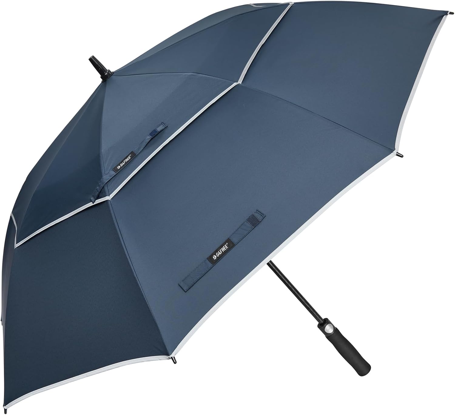 G4Free 47/54/62/68 Inch Automatic Open Golf Umbrella Oversize Extra Large Double Canopy Vented Windproof Waterproof Stick Umbrellas Navy Blue/Reflective Stripe 62 inch