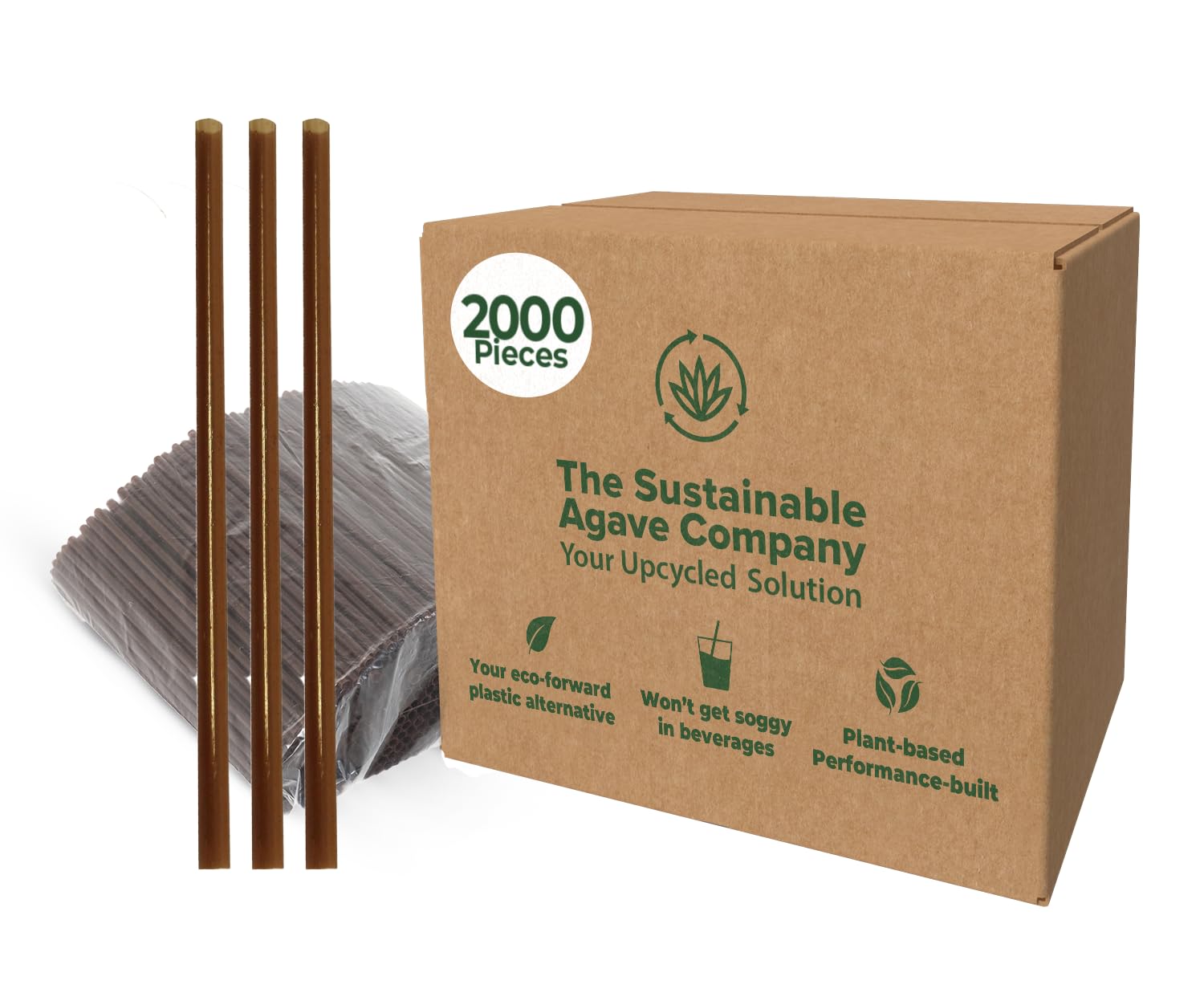 Sustainable Agave Co - Agave Fiber Unwrapped Drinking Straws - Plant-Based, Made With Upcycled Materials, Reusable - Brown, Regular & Jumbo, 8" (Jumbo Unwrapped, 2000)