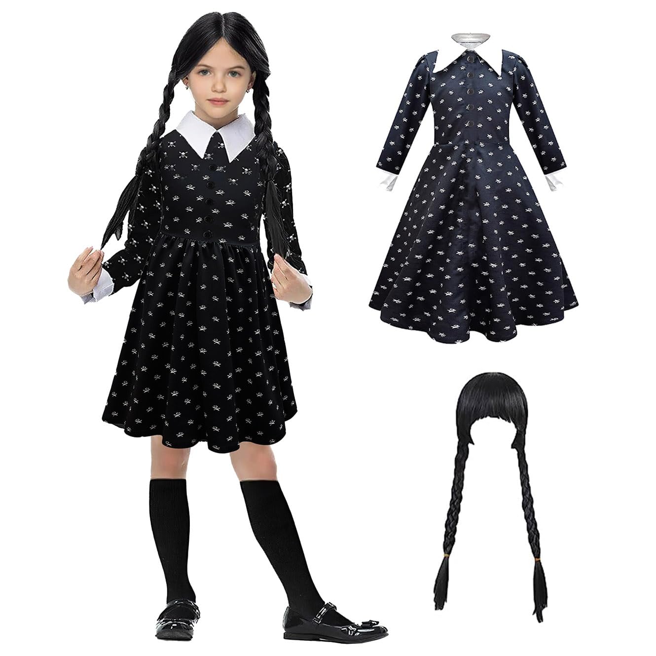 Costume Carnevale Costume Halloween Per Bambina Gotico - 8 Pezzi Con Parrucca, Calze, Gioielli, Taglie 110-140 Cm, Per Feste E Cosplay Set Cosplay Dark