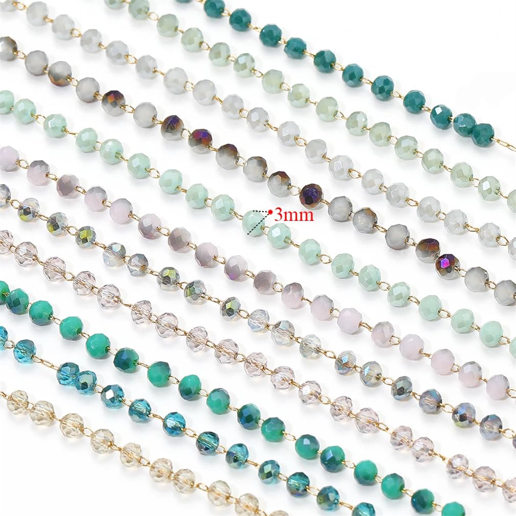 Kolorowe rolki ogniw łańcucha ， 1 metr kolorowe 3Mm koraliki łańcuszek z paciorkami szklane koraliki kryształowe naszyjnik łańcuszek akcesoria do elementów do wyrobu biżuterii rzemiosło DIY(79 Co8)