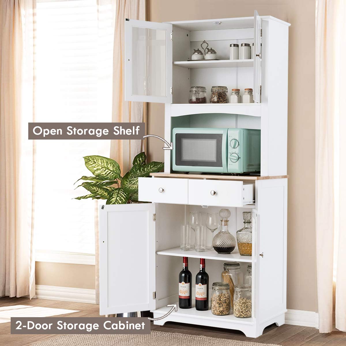 Buy Giantex Buffet Sideboard, Wood Server with Hutch, Kitchen Pantry