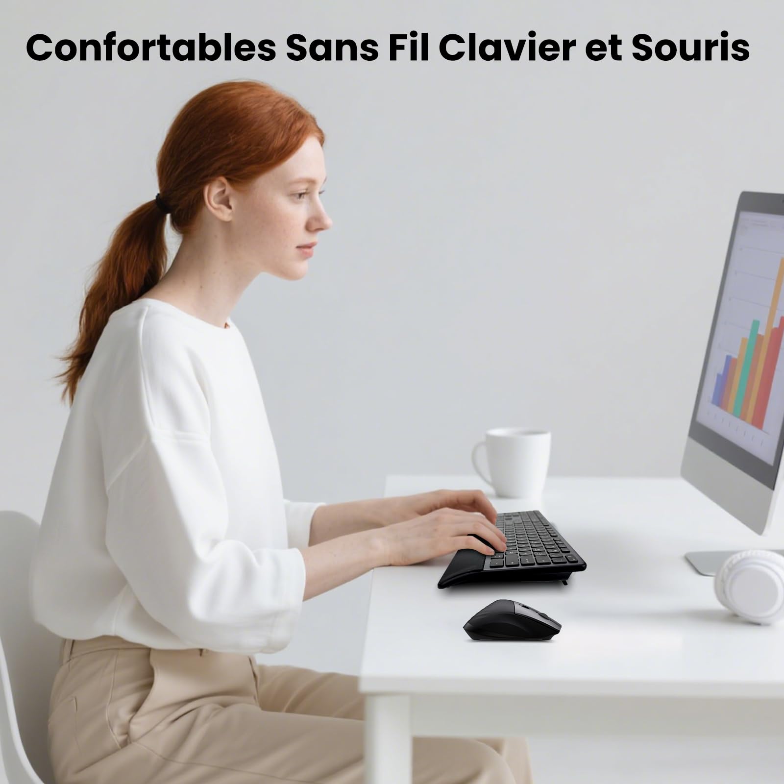 CITLLA Clavier Souris sans Fil Rétroéclairé Rechargeable Ergonomique, Réglable Support et Repose-Poignets,4 Niveaux DPI Hyper-Rapide Défilement Souris silencieuse pour Ordinateur Bureau PC Laptop