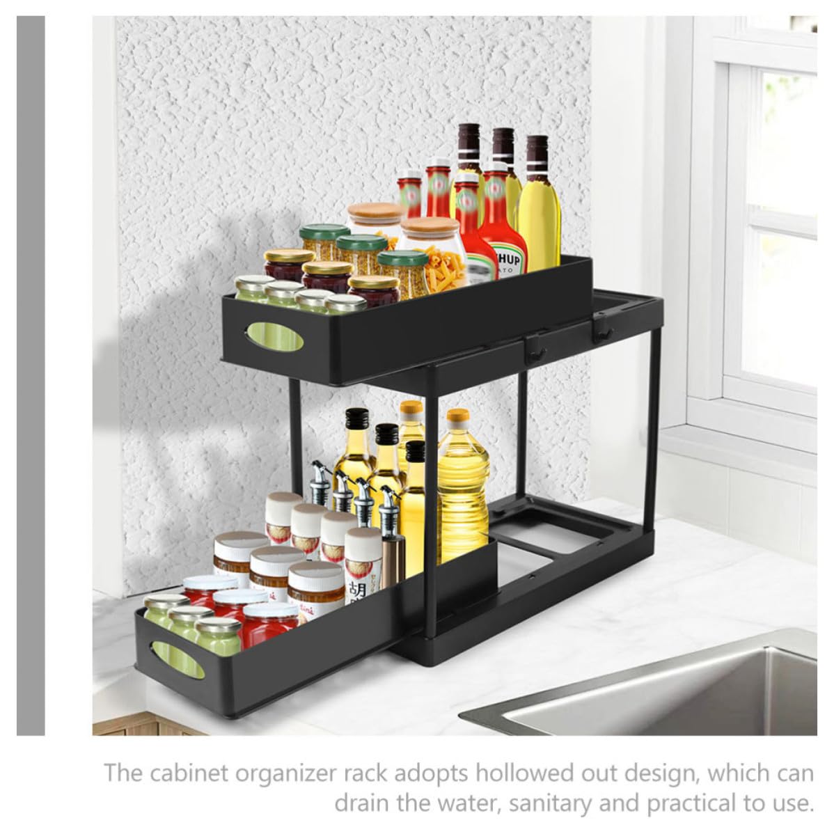 Artibetter Organizzatore Sottolavello a Due Livelli Scorrevole in ABS Nero