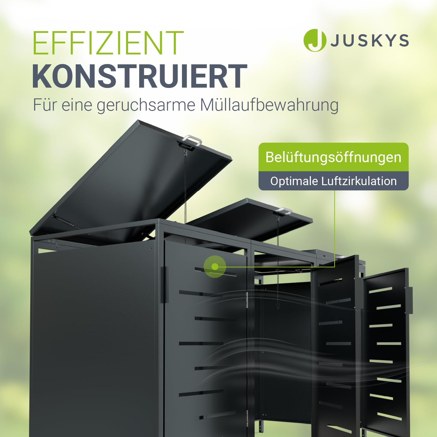 Juskys Mülltonnenbox Arel 3er - Metall Gartenbox für 120 BZW. 240 Liter Mülltonnen - Aufbewahrungsbox abschließbar - Unterstand mit Dach & Gasdruckfeder - Anthrazit