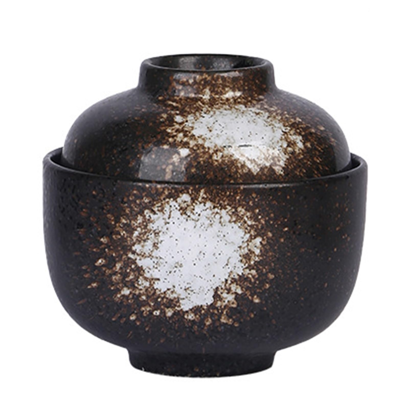 Zykuosus Ceramic Chawanmushi Cup with Lid, Small Steamed Egg Stew Pot, Japanese Miso Soup Bowl, Reactive Blue Dessert Ramekin for Kitchen(Brown)
