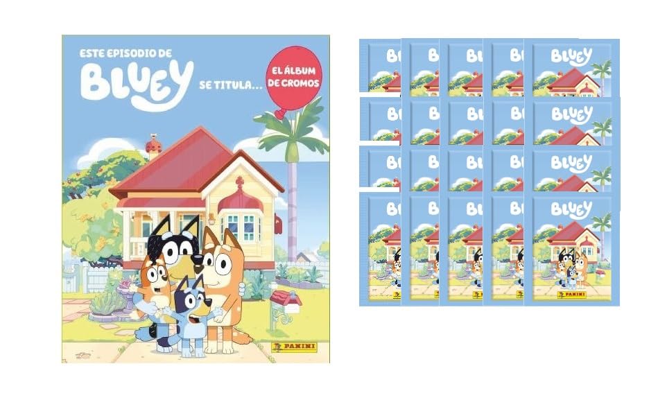 BLUEY colección de cromos pegatinas 2.024 (Album vacío, sin cromos ni sobres, 20 sobres)
