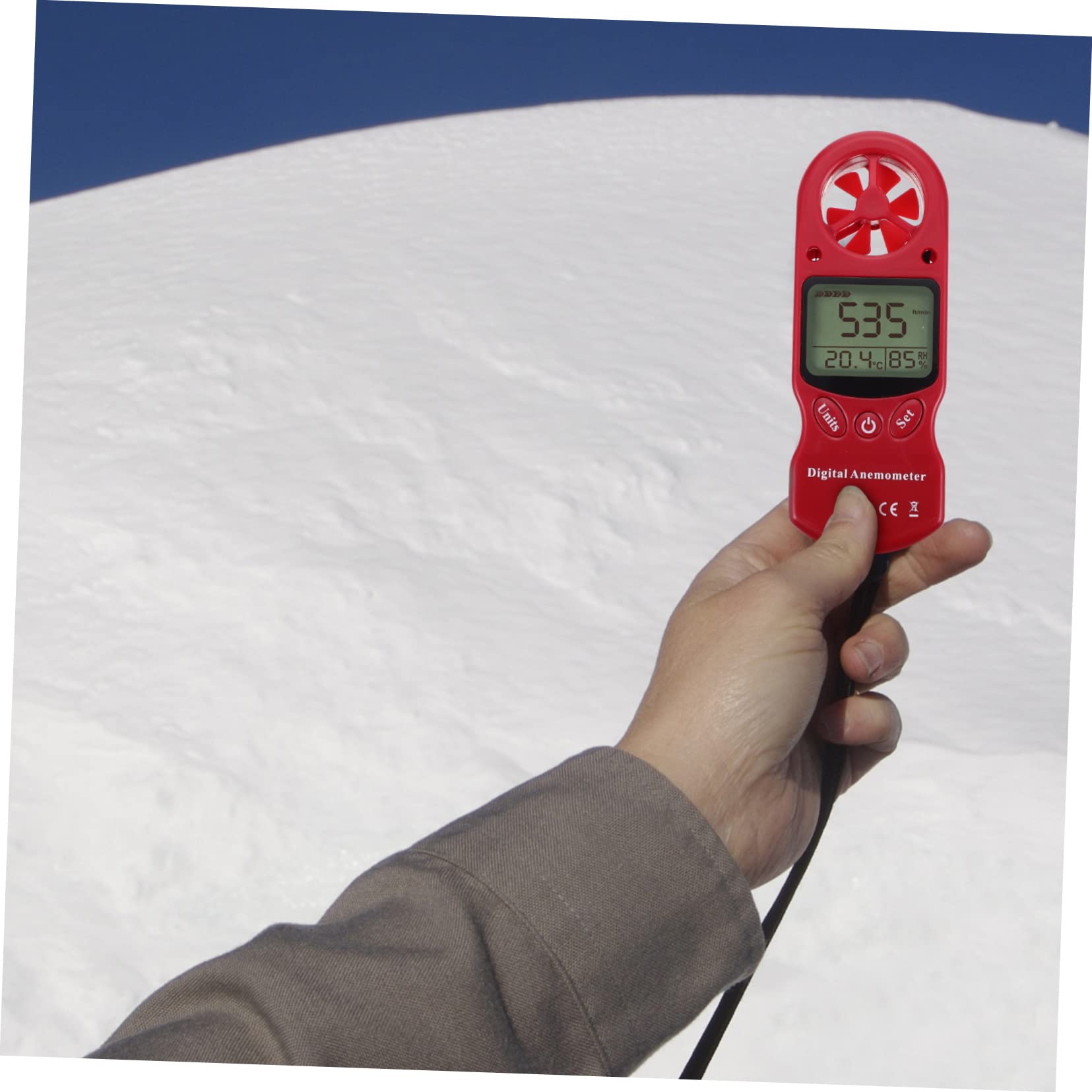 TOPBATHY Anemómetro Digital Portátil Mini, Termómetro E Higrómetro de Mano, Medición de Temperatura y Humedad, para Taller y Uso Industrial