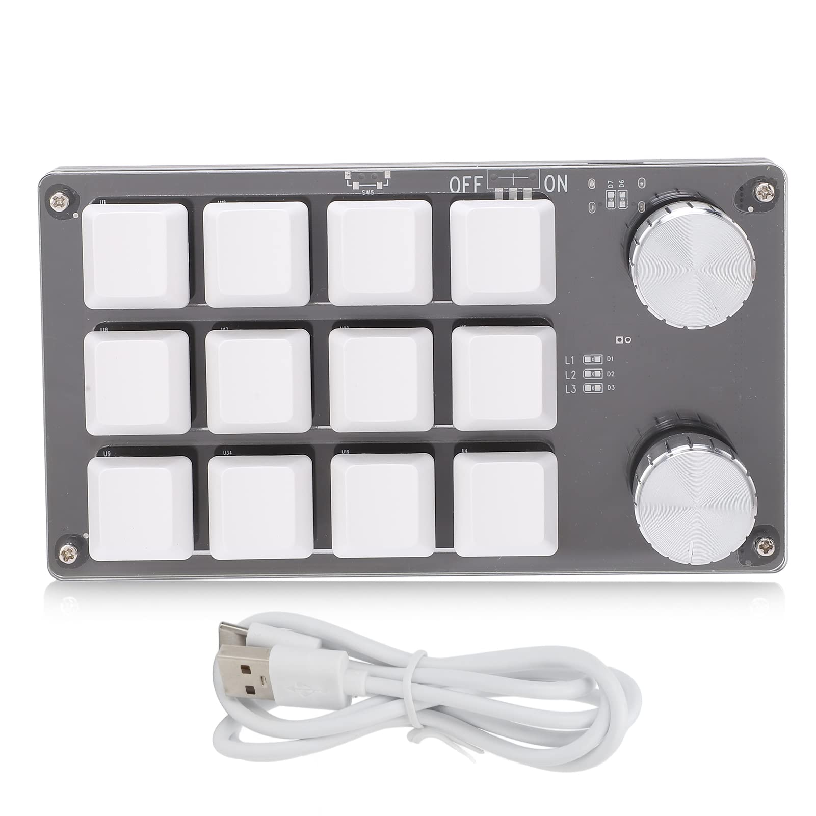 Bewinner Mini Teclado Mecánico de 12 Teclas, Teclado Programable RGB Multifunción DIY, Macro Mecánico de una Mano con Perilla de Ajuste para Laboratorio de Juegos de Oficina(Blanco)